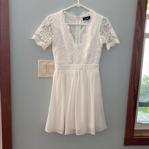 White Lace V-Neck Dress